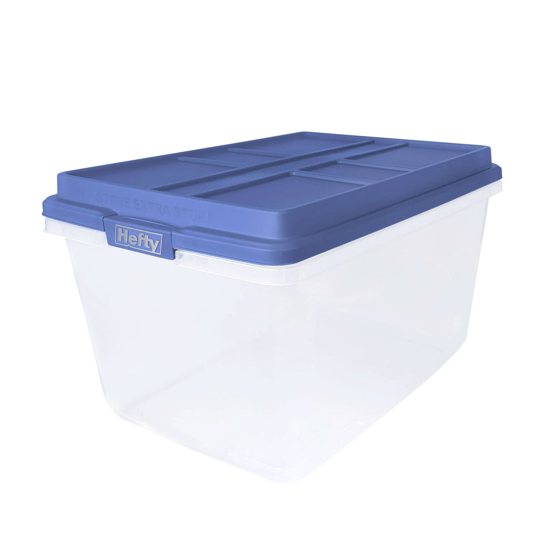 Hefty 72 Qt Hi-Rise Stackable Plastic Storage Container w/Lid, 6 Pack, Blue