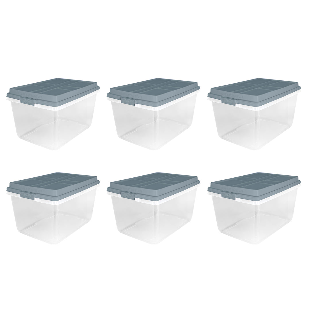 Hefty 72 Qt Stackable Plastic Storage Bin with Lid, 6pk, Smoke Blue (Open Box)