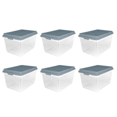 Hefty 72 Qt Stackable Plastic Storage Bin with Lid, 6pk, Smoke Blue (Open Box) - VMInnovations