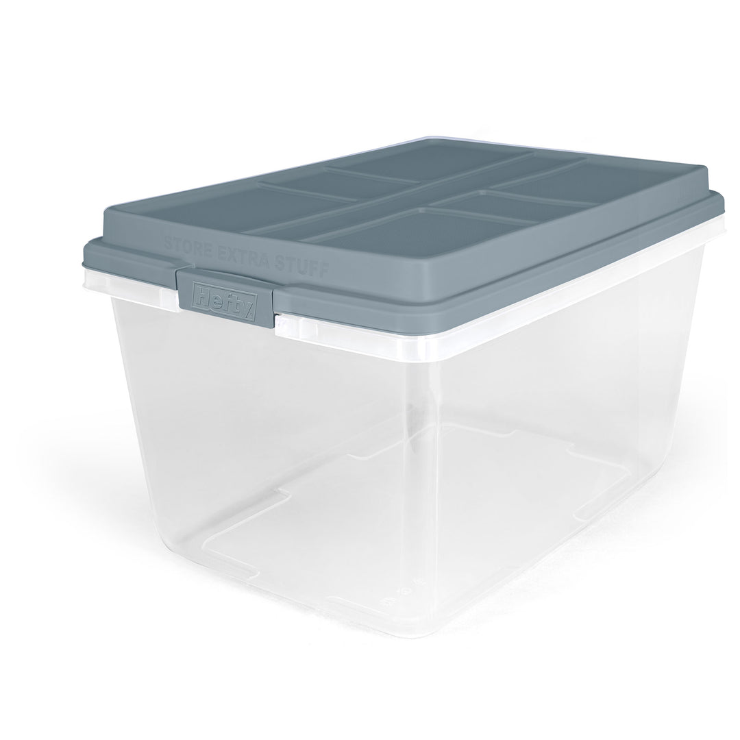 Hefty 72 Qt Hi-Rise Stackable Plastic Storage Bin with Lid, 6 Pack, Smoke Blue