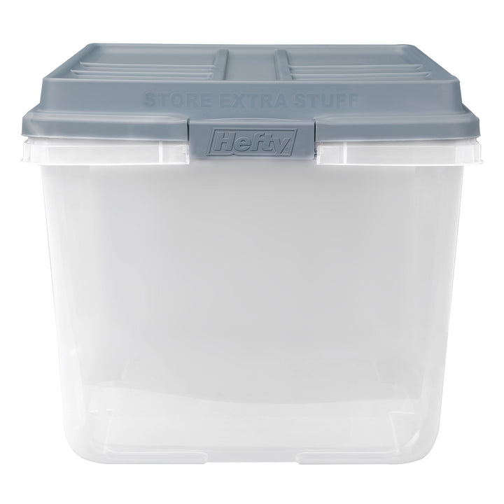 Hefty 72 Qt Hi-Rise Stackable Plastic Storage Bin w/Lid, 6pk, Smoke Blue (Used)