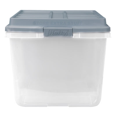 Hefty 72 Qt Hi-Rise Stackable Plastic Storage Bin with Lid, 6 Pack, Smoke Blue