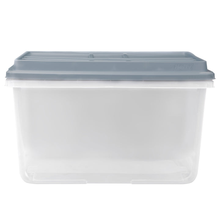 Hefty 72 Qt Hi-Rise Stackable Plastic Storage Bin w/Lid, 6pk, Smoke Blue (Used)