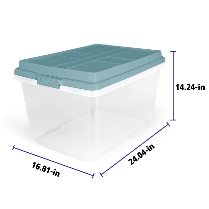 Hefty 72 Qt Hi-Rise Stackable Plastic Storage Bin with Lid, 6 Pack, Smoke Blue