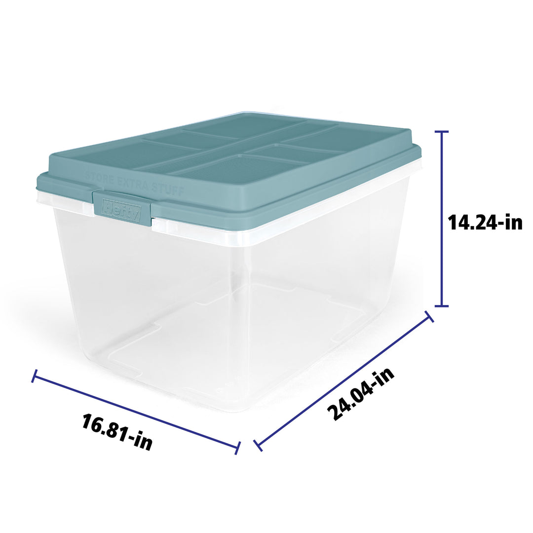 Hefty 72 Qt Hi-Rise Stackable Plastic Storage Bin w/Lid, 6pk, Smoke Blue (Used)