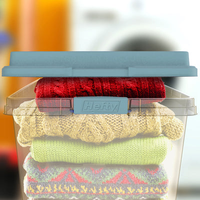 Hefty 72 Qt Stackable Plastic Storage Bin with Lid, 6pk, Smoke Blue (Open Box) - VMInnovations
