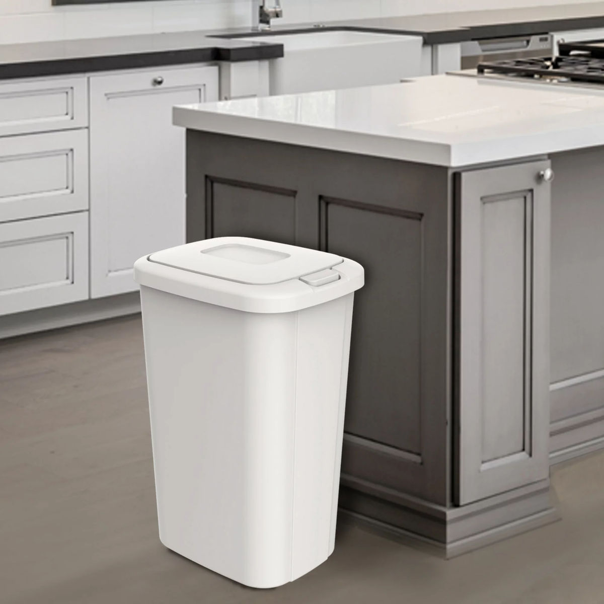 Hefty 13.3 Gallon Touch Top Trash Can with Spring Loaded Lid, 4 Pack, White