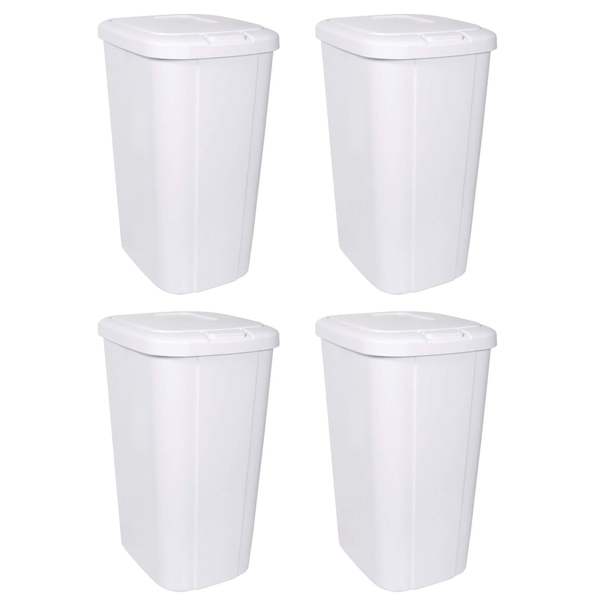 Hefty 13.3 Gallon Touch Top Trash Can with Spring Loaded Lid, 4 Pack, White