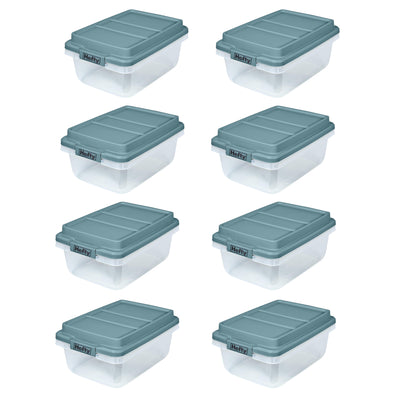 Hefty 18 Qt Hi-Rise Stackable Plastic Storage Bin W Lid, 8 Pk, Smoke Blue (Used)
