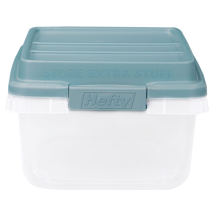 Hefty 18 Qt Hi-Rise Stackable Plastic Storage Bin with Lid, 8 Pack, Smoke Blue