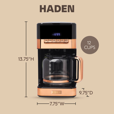 Haden Quintessential 12 Cup Programmable Coffee Maker, Black/Copper (Open Box) - VMInnovations