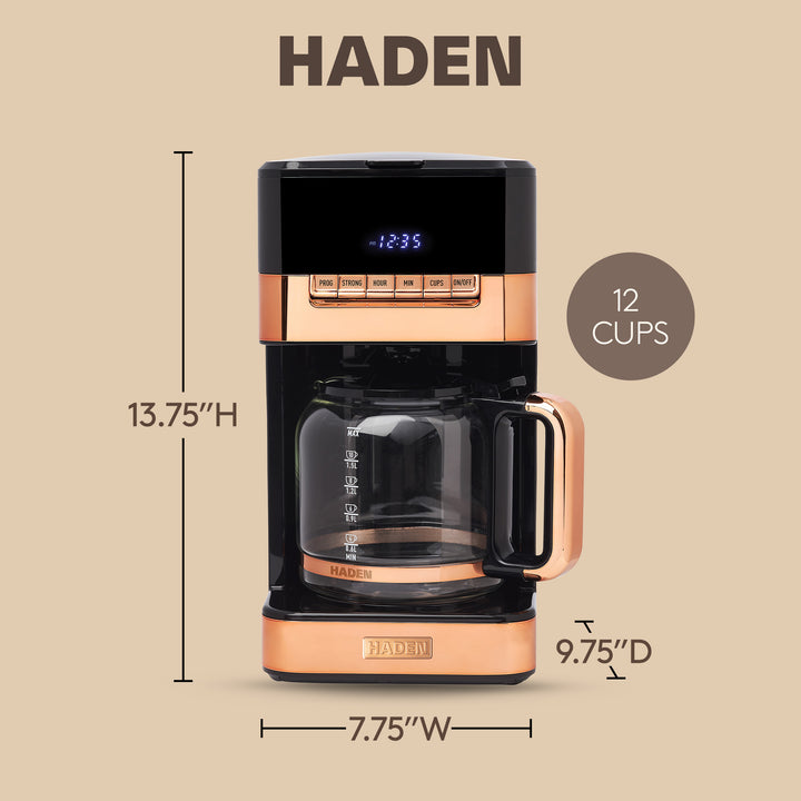 Haden Quintessential 12 Cup Programmable Coffee Maker, Black/Copper (Open Box) - VMInnovations