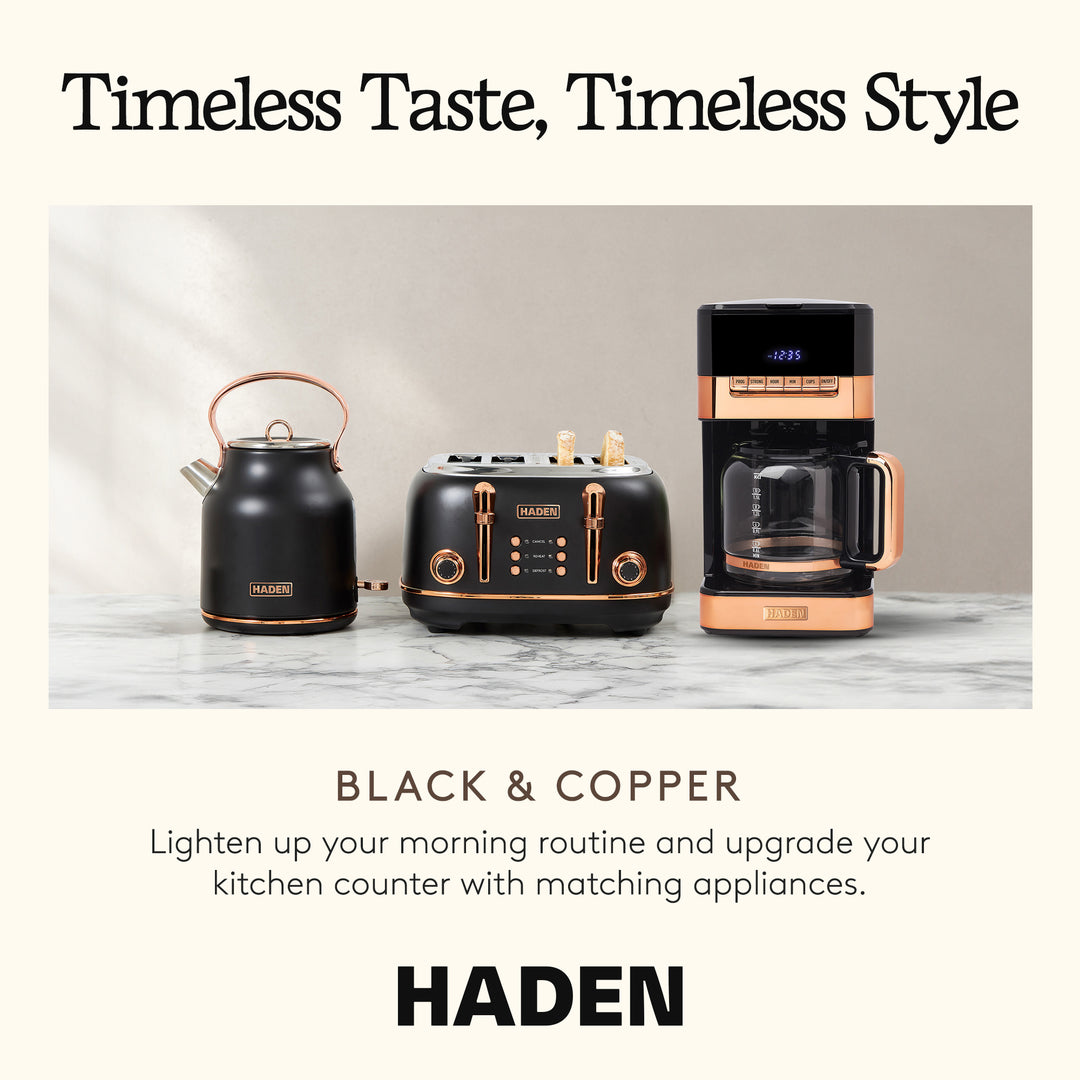 Haden Quintessential 12 Cup Programmable Coffee Maker, Black/Copper (Open Box) - VMInnovations