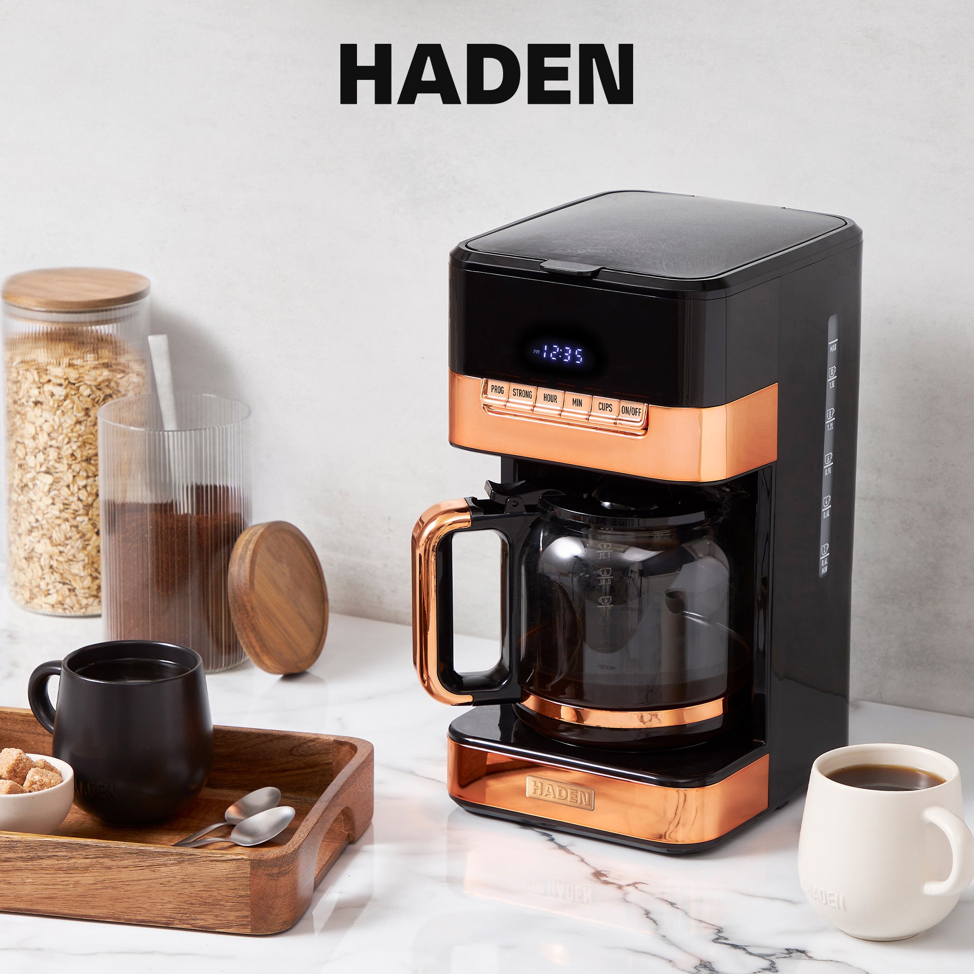 Haden Quintessential 12 Cup Programmable Coffee Maker, Black/Copper (Open Box)