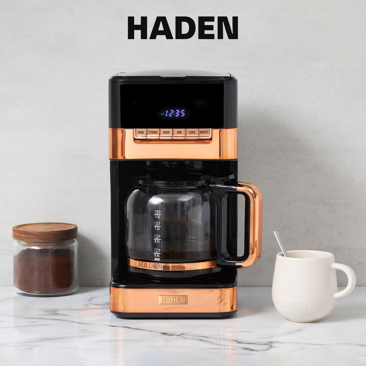Haden Quintessential 12 Cup Programmable Coffee Maker, Black/Copper (Open Box)