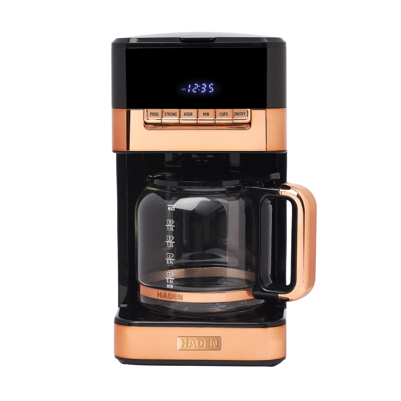 Haden Quintessential 12 Cup Programmable Coffee Maker, Black/Copper (Open Box) - VMInnovations