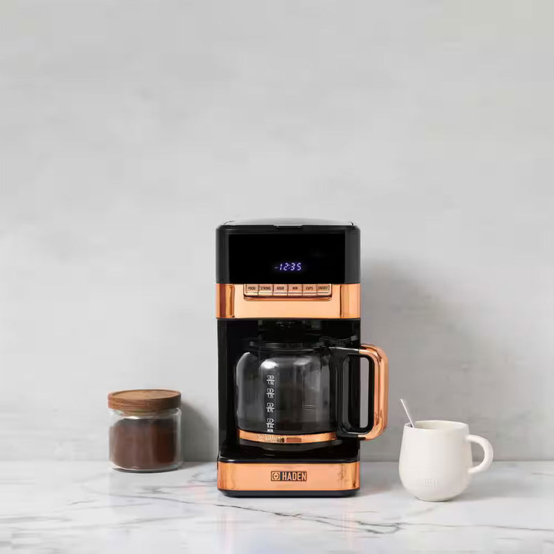 Haden Quintessential 12 Cup Programmable Coffee Maker, Black/Copper (Open Box)