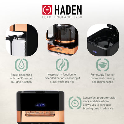 Haden 12 Cup Programmable Digital Coffee Maker, Black/Copper (Used) - VMInnovations