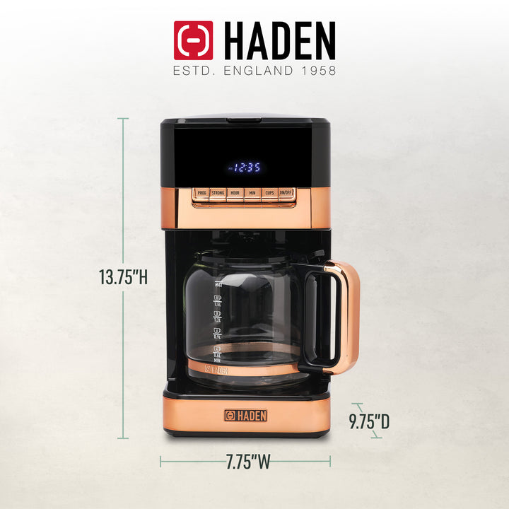 Haden 12 Cup Programmable Digital Coffee Maker, Black/Copper (Used)