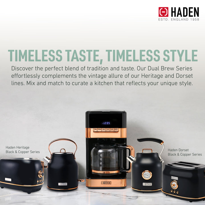 Haden 12 Cup Programmable Digital Coffee Maker, Black/Copper (Used)