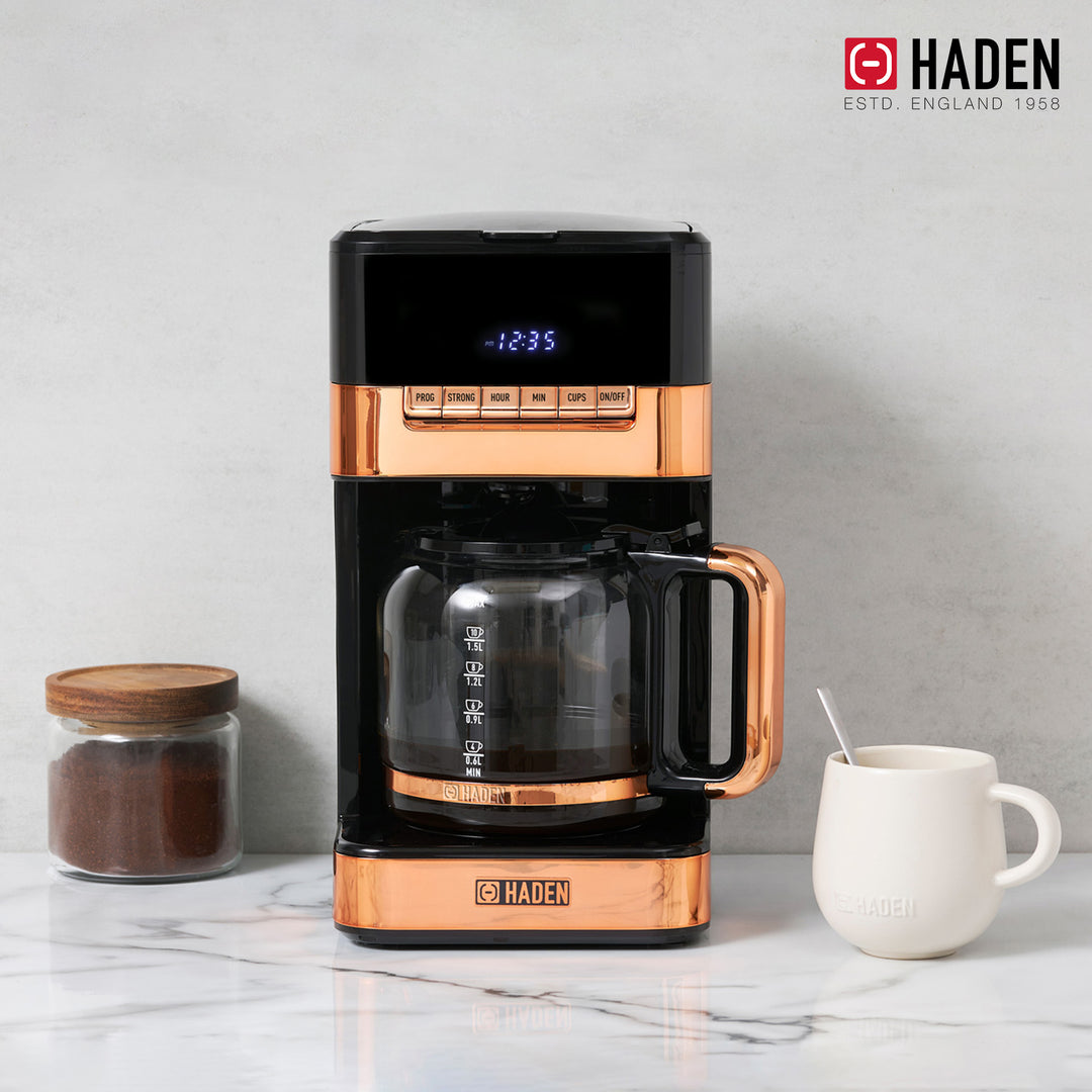 Haden 12 Cup Programmable Digital Coffee Maker, Black/Copper (Used)