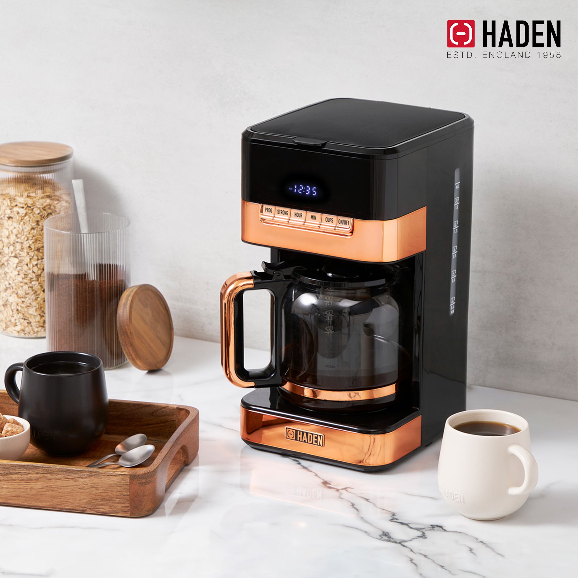 Haden 12 Cup Programmable Digital Coffee Maker, Black/Copper (Used) - VMInnovations