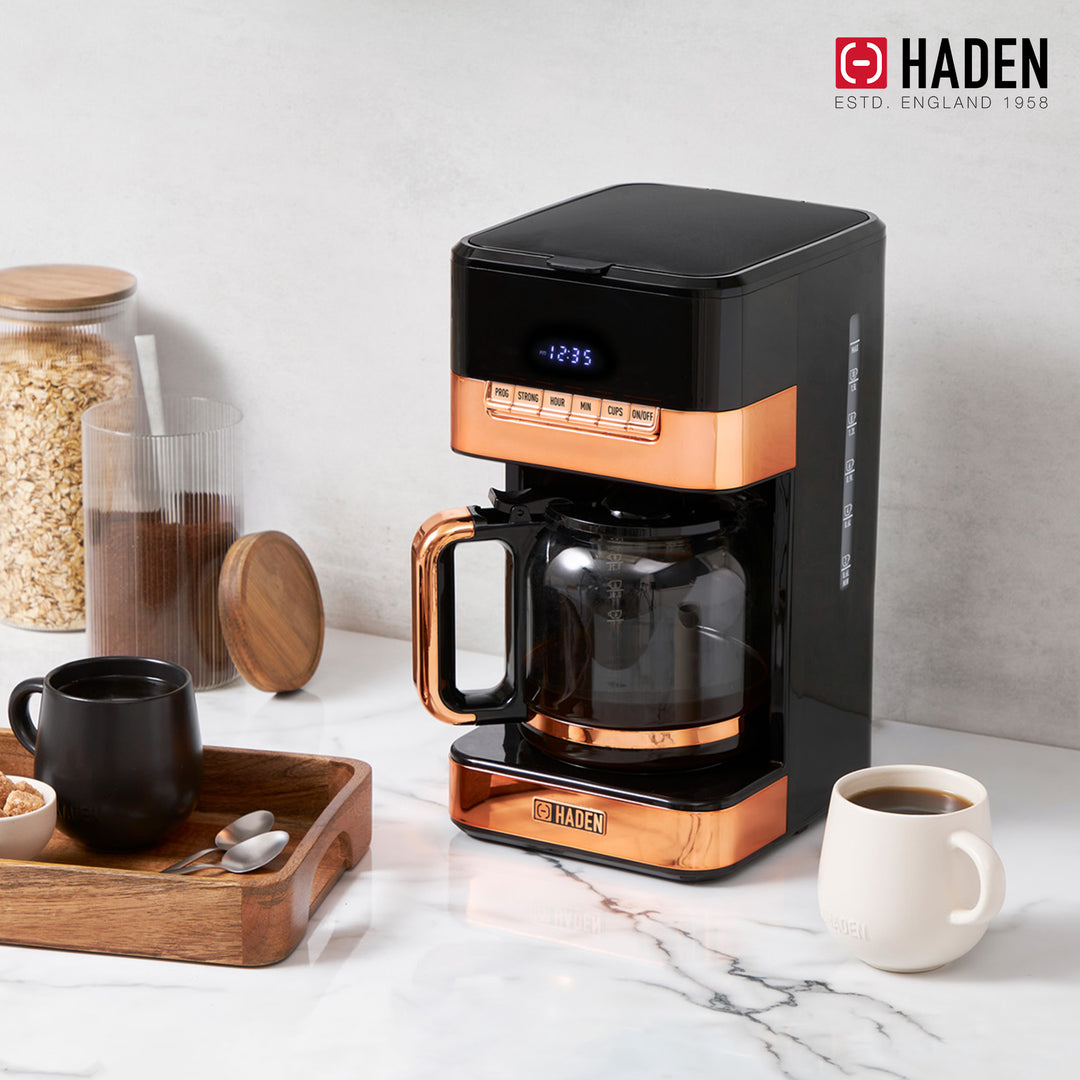 Haden 12 Cup Programmable Digital Coffee Maker, Black/Copper (Used)