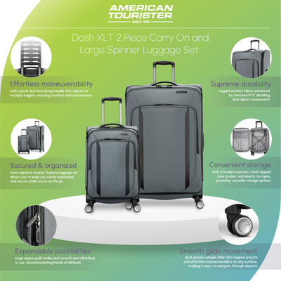 American Tourister Dash XLT 2 Piece Carry On and Large Spinner Luggage, Graphite