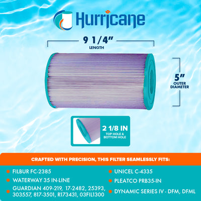 Hurricane Filters HF4335-01P Platinum Purple Spa Filter Cartridge Replacement (3 Pack)