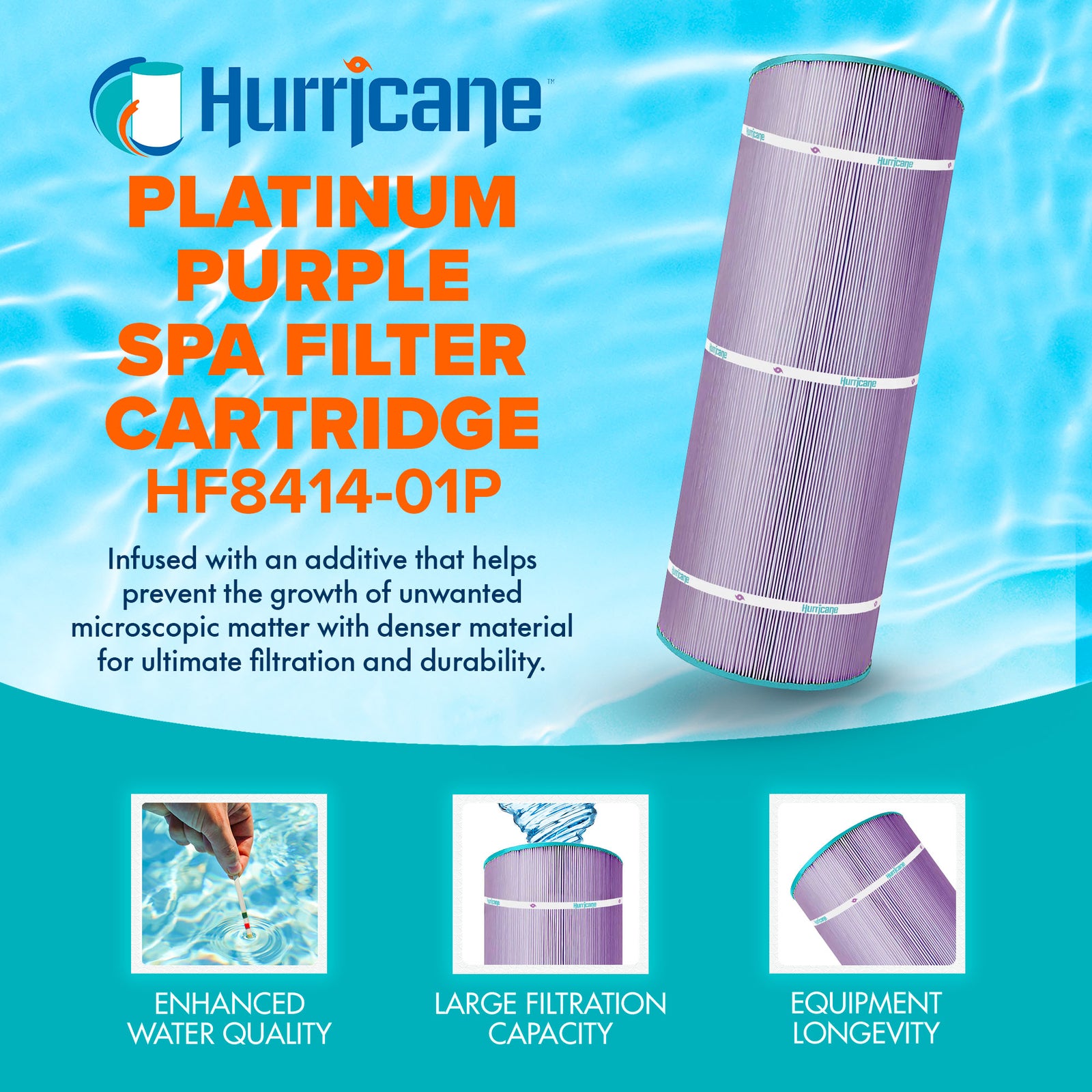 Hurricane Filters HF8414 Platinum Purple Spa Filter Cartridge Replacement, 3 Pck - VMInnovations