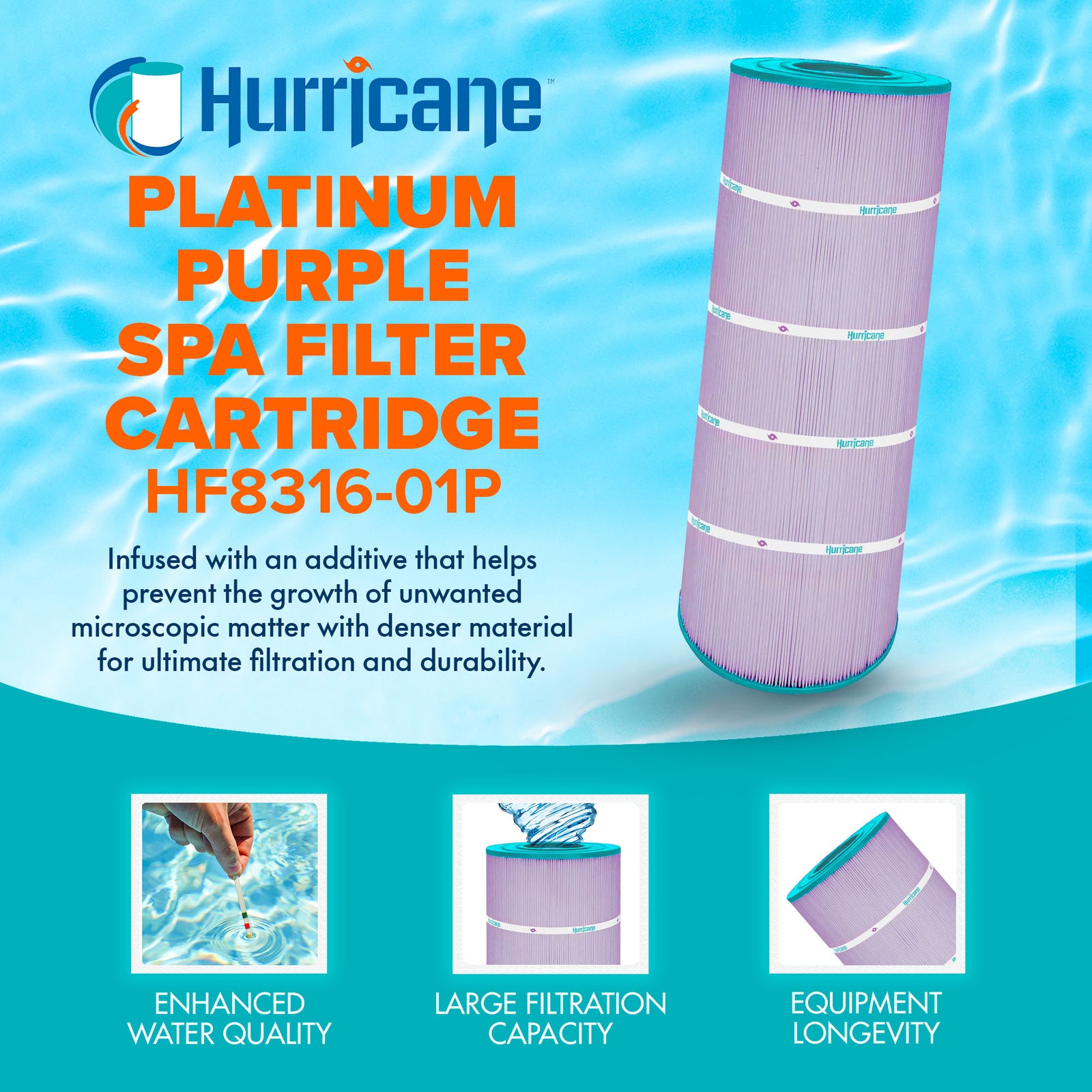 Hurricane 4 Pack HF8316-01P Platinum Purple Pool Filter Cartridge Replacement - VMInnovations
