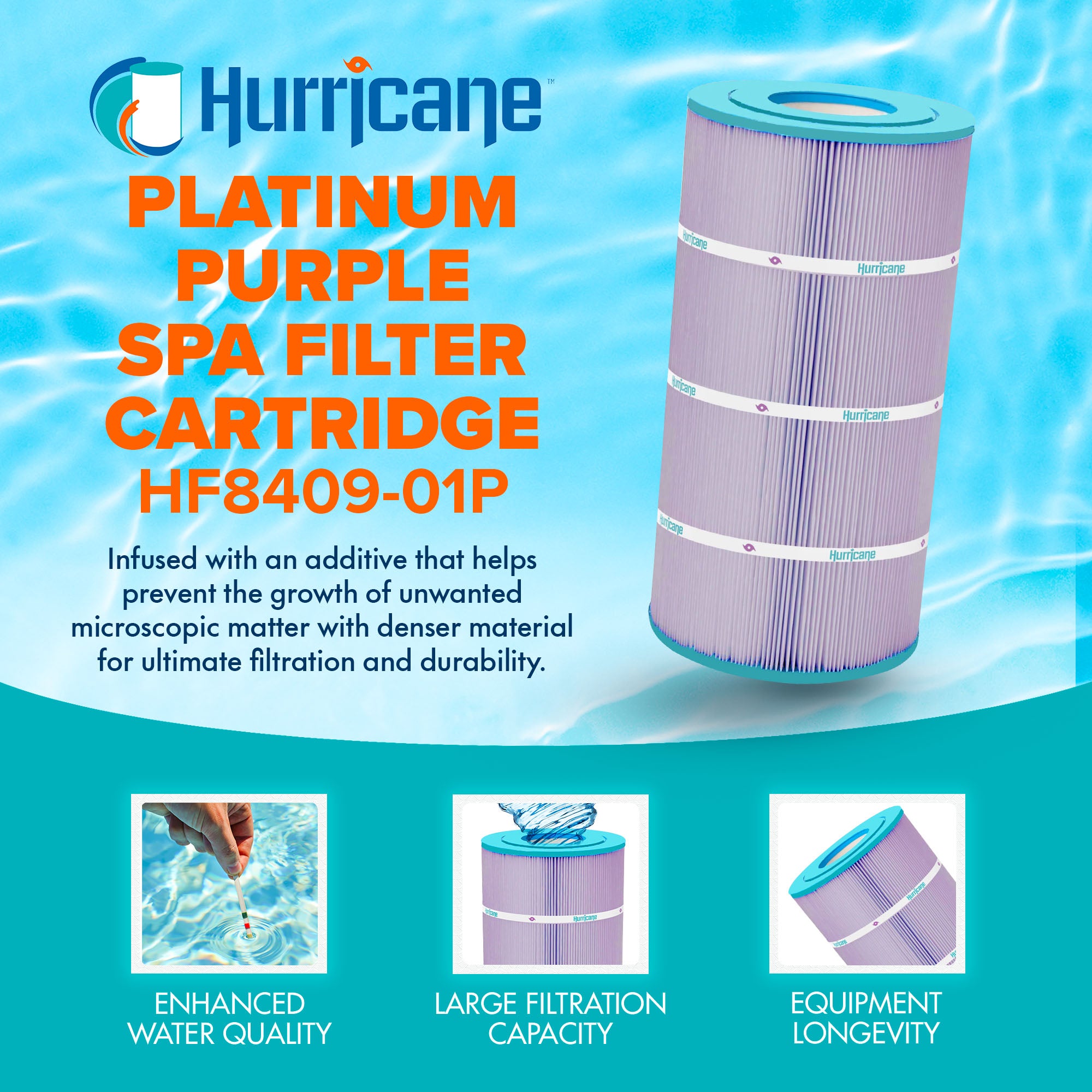 Hurricane Filters 4 Pack HF8409 Platinum Purple Spa Filter Cartridge Replacement
