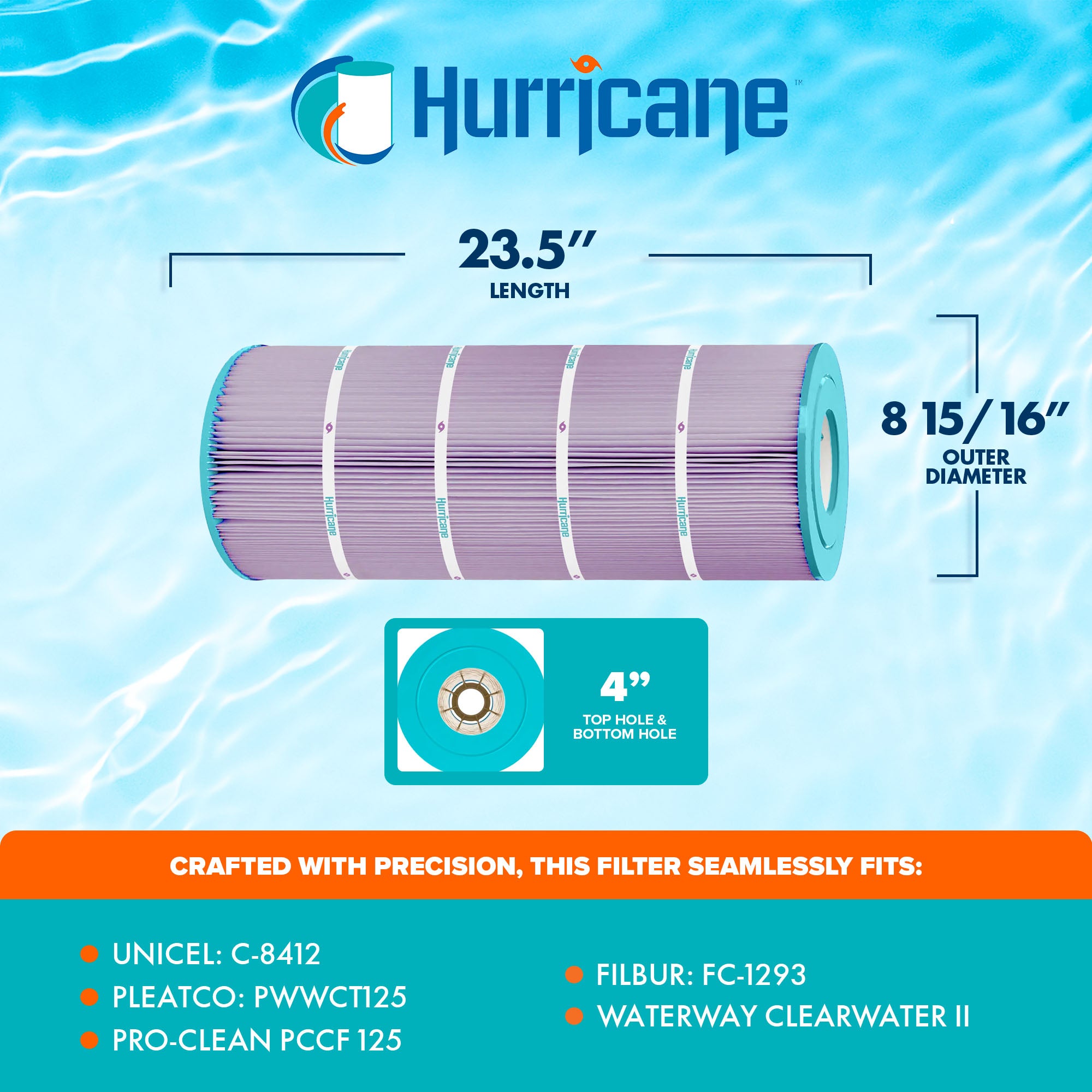 Hurricane Filters HF8412-01P Platinum Purple Spa Filter Cartridge Replacement (3 Pack)