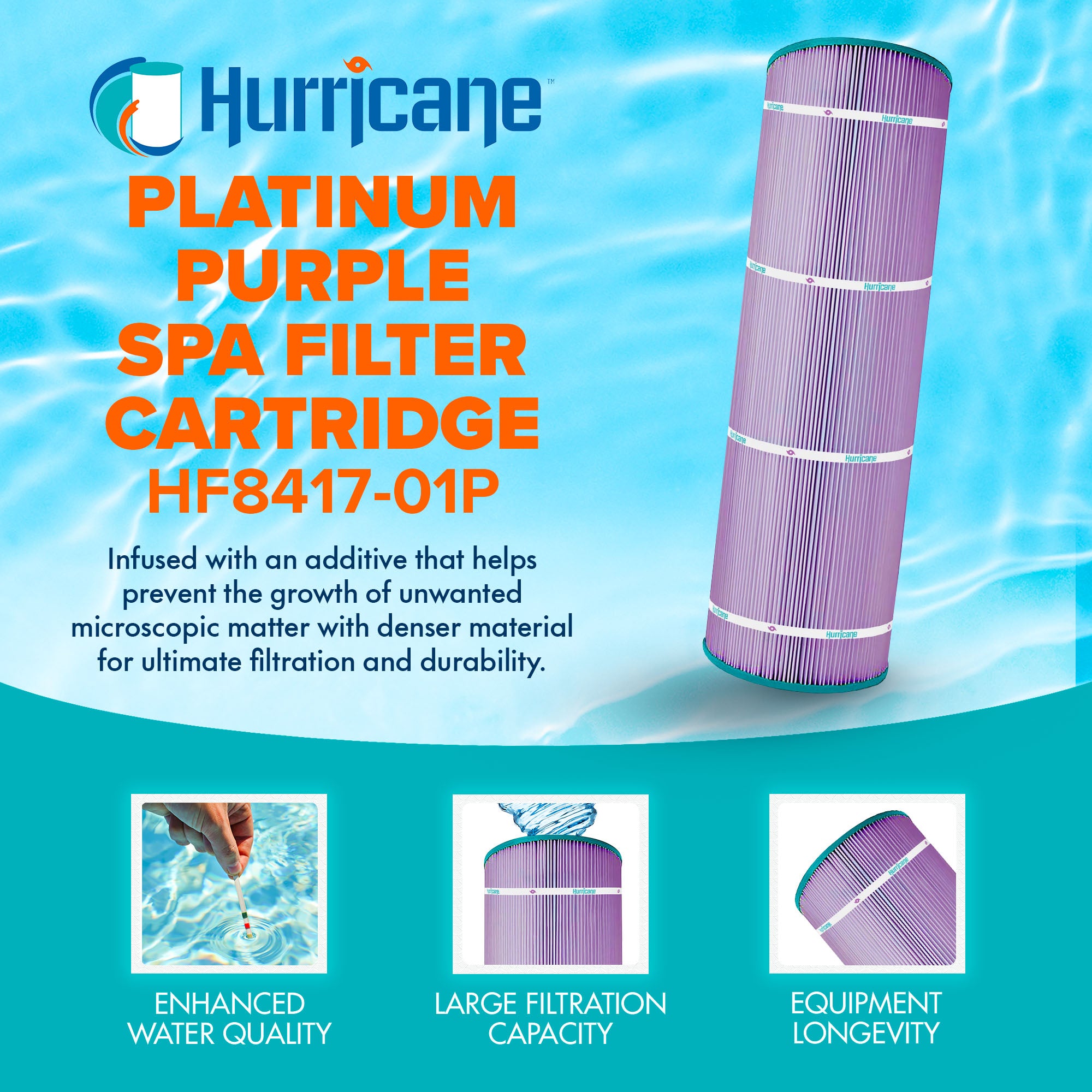 Hurricane 3 Pack HF8417-01P Platinum Purple Pool Filter Cartridge Replacement