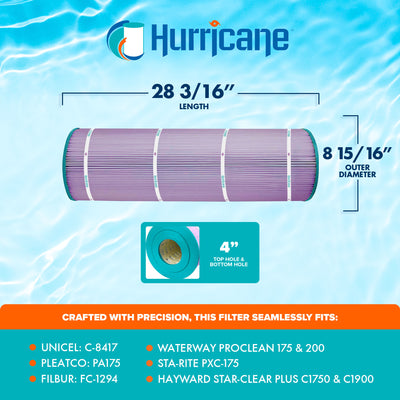 Hurricane 4 Pack HF8417-01P Platinum Purple Pool Filter Cartridge Replacement
