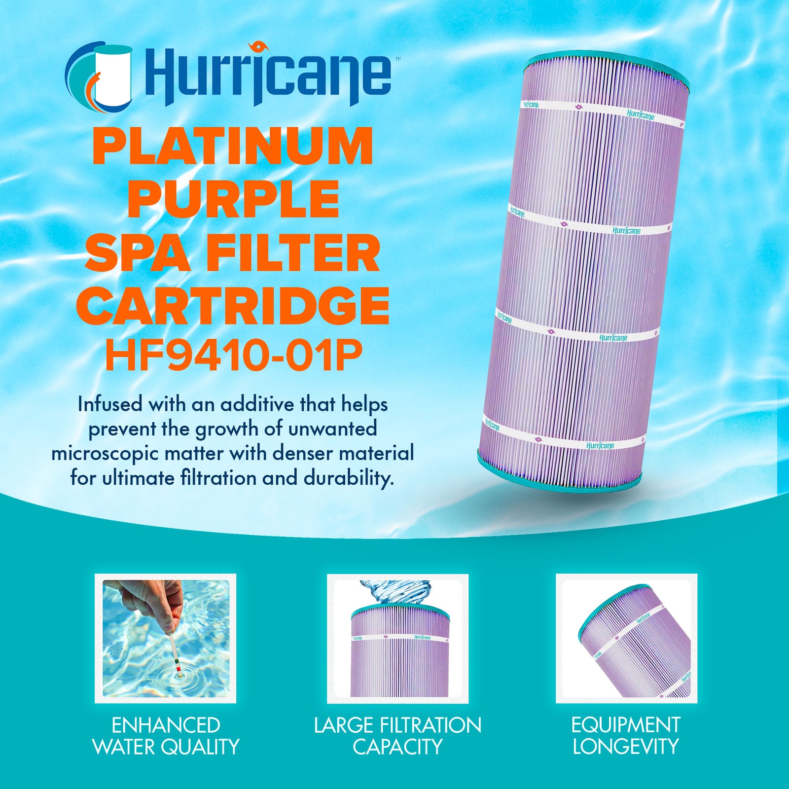 Hurricane 3 Pack HF9410-01P Platinum Purple Pool Filter Cartridge Replacement - VMInnovations
