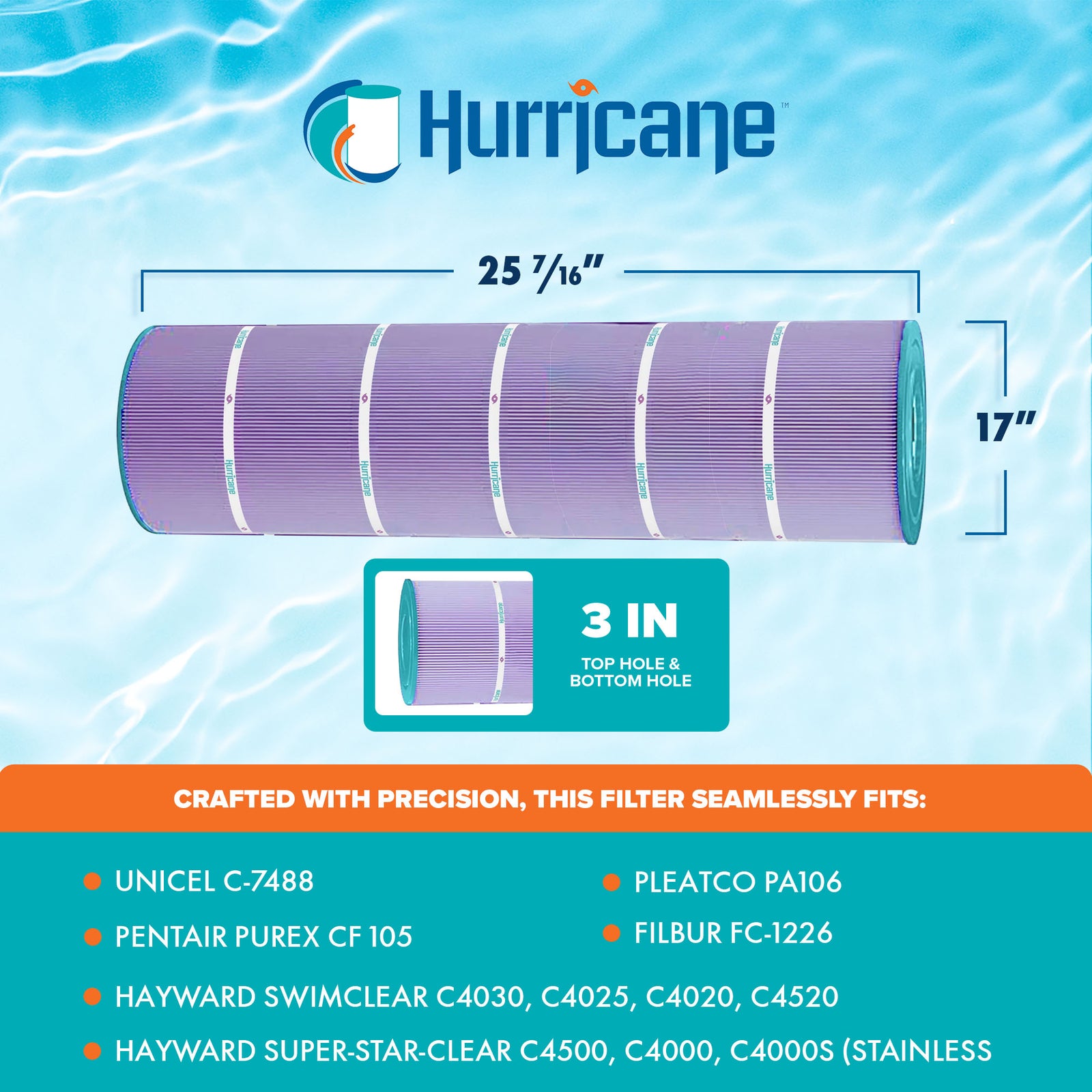 Hurricane 4 Pack HF7488-04P Platinum Purple Pool Filter Cartridge Replacement - VMInnovations
