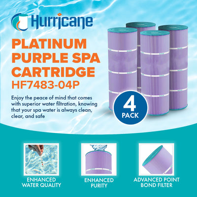 Hurricane Filters HF7483-04P Purple Pool Cartridge Replacement, 4 Pack(Open Box)
