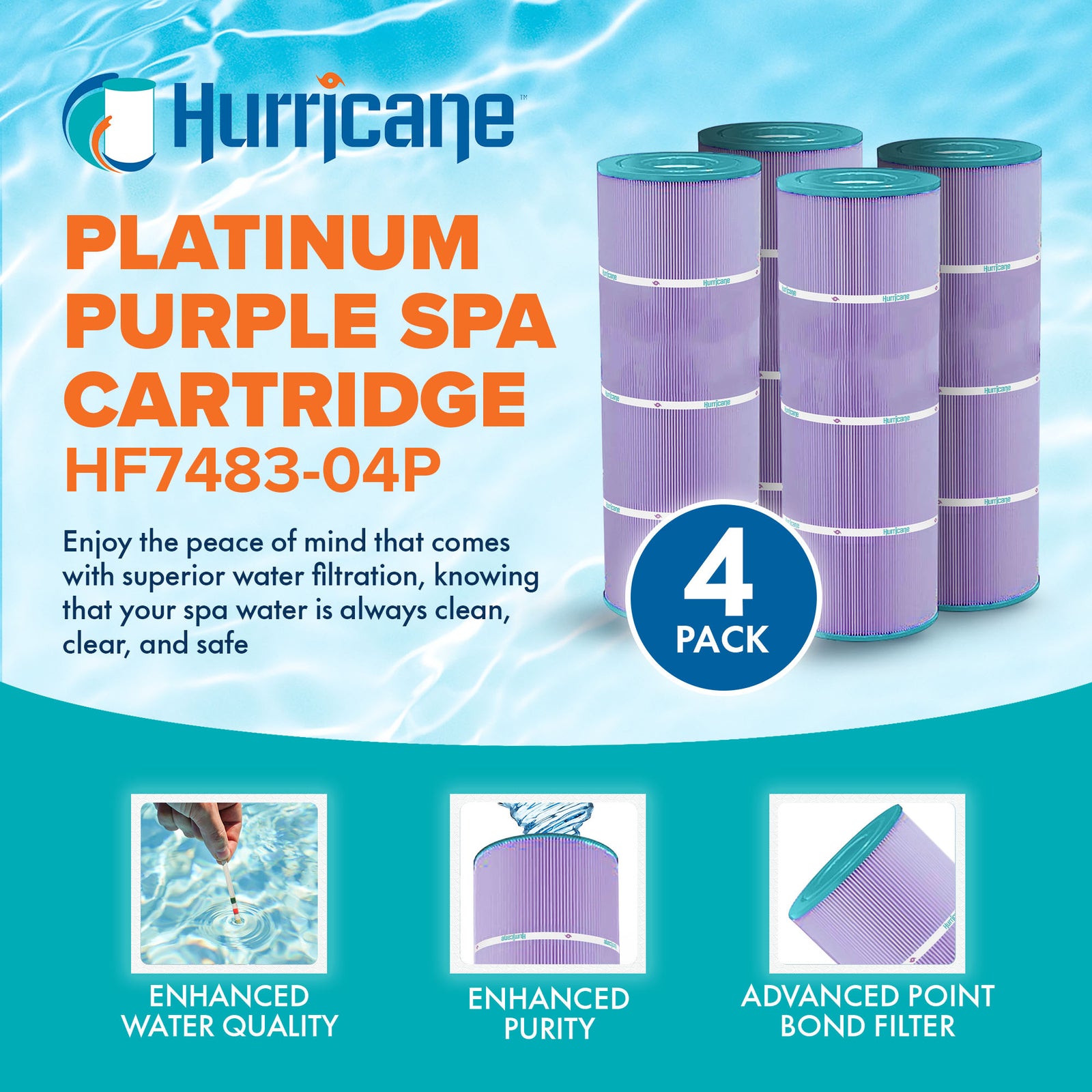 Hurricane 8 Pack HF7483-04P Platinum Purple Pool Filter Cartridge Replacement - VMInnovations