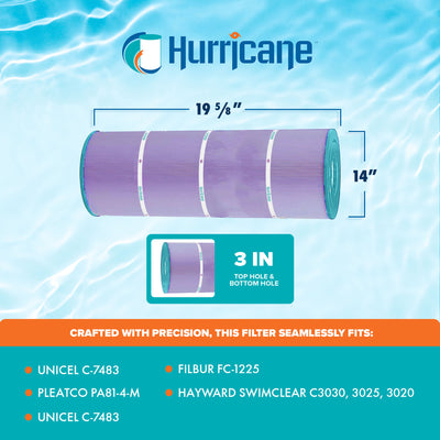 Hurricane Filters HF7483-04P Platinum Purple Pool Cartridge Replacement, 4 Pack