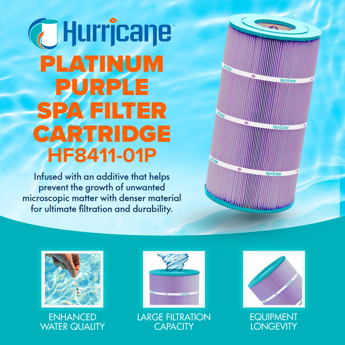 Hurricane Filters HF8411 Platinum Purple Spa Filter Cartridge Replacement, 2 Pack