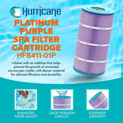 Hurricane Filters HF8411-01P Platinum Purple Spa Filter Cartridge Replacement (3 Pack)
