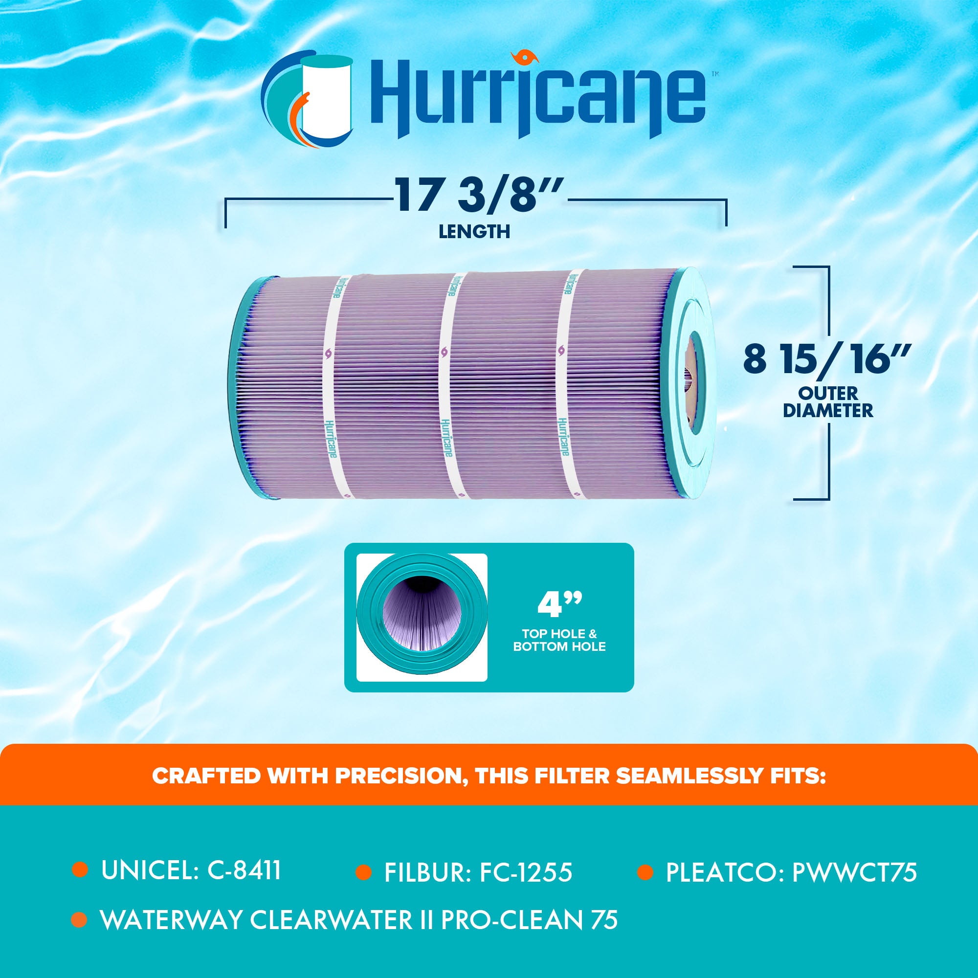 Hurricane Filters HF8411-01P Platinum Purple Spa Filter Cartridge Replacement (3 Pack)