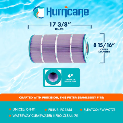 Hurricane Filters HF8411-01P Platinum Purple Spa Filter Cartridge Replacement (3 Pack)