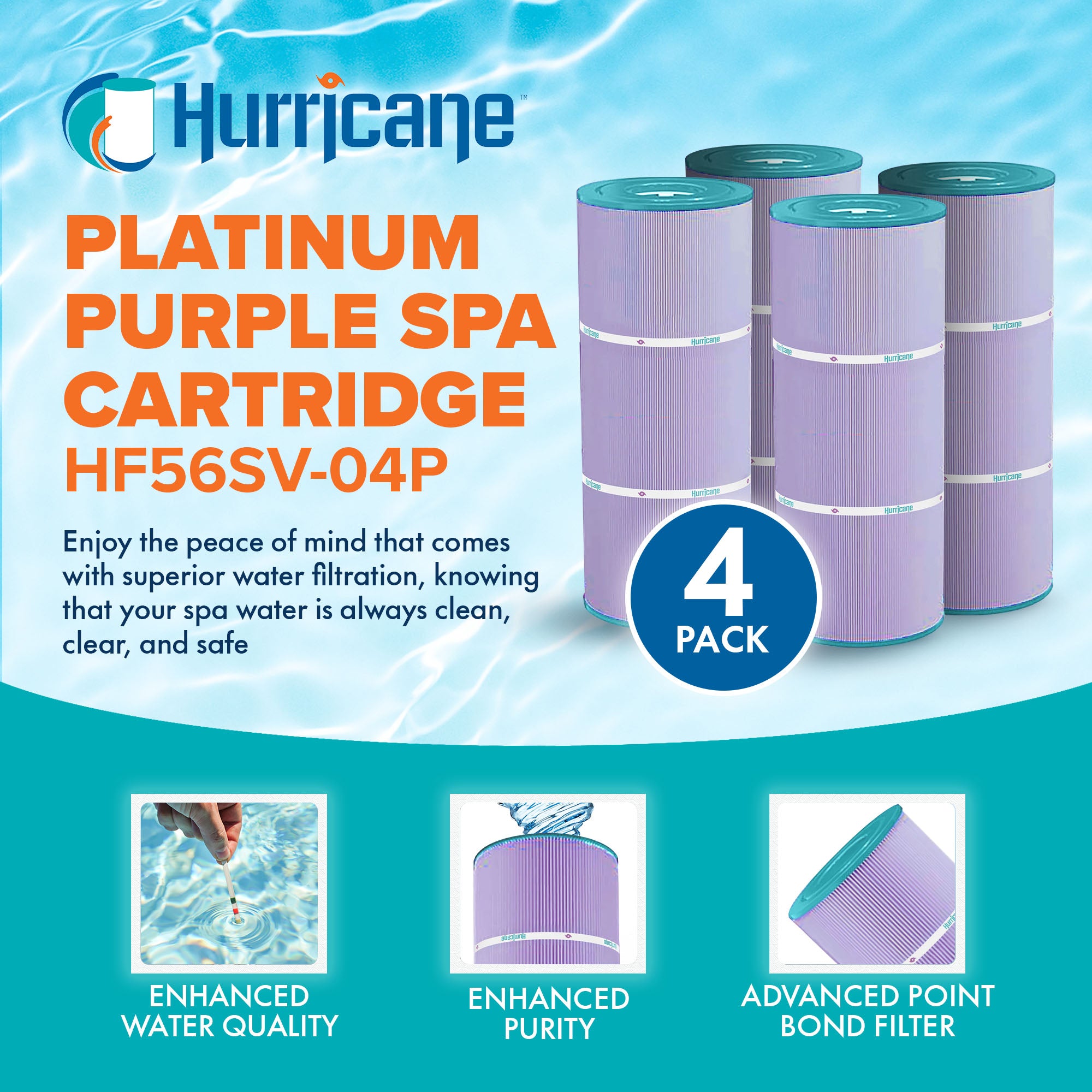Hurricane Filters HF56SV-04P Platinum Spa Cartridge Replacement, 4pk (Open Box) - VMInnovations