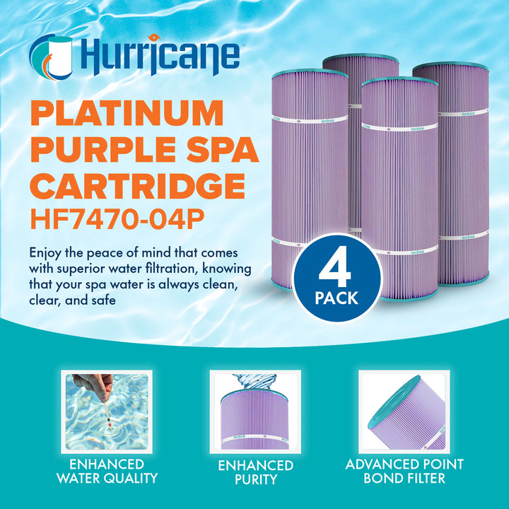 Hurricane 4 Pack HF7470-04P Platinum Purple Pool Filter Cartridge (Open Box)