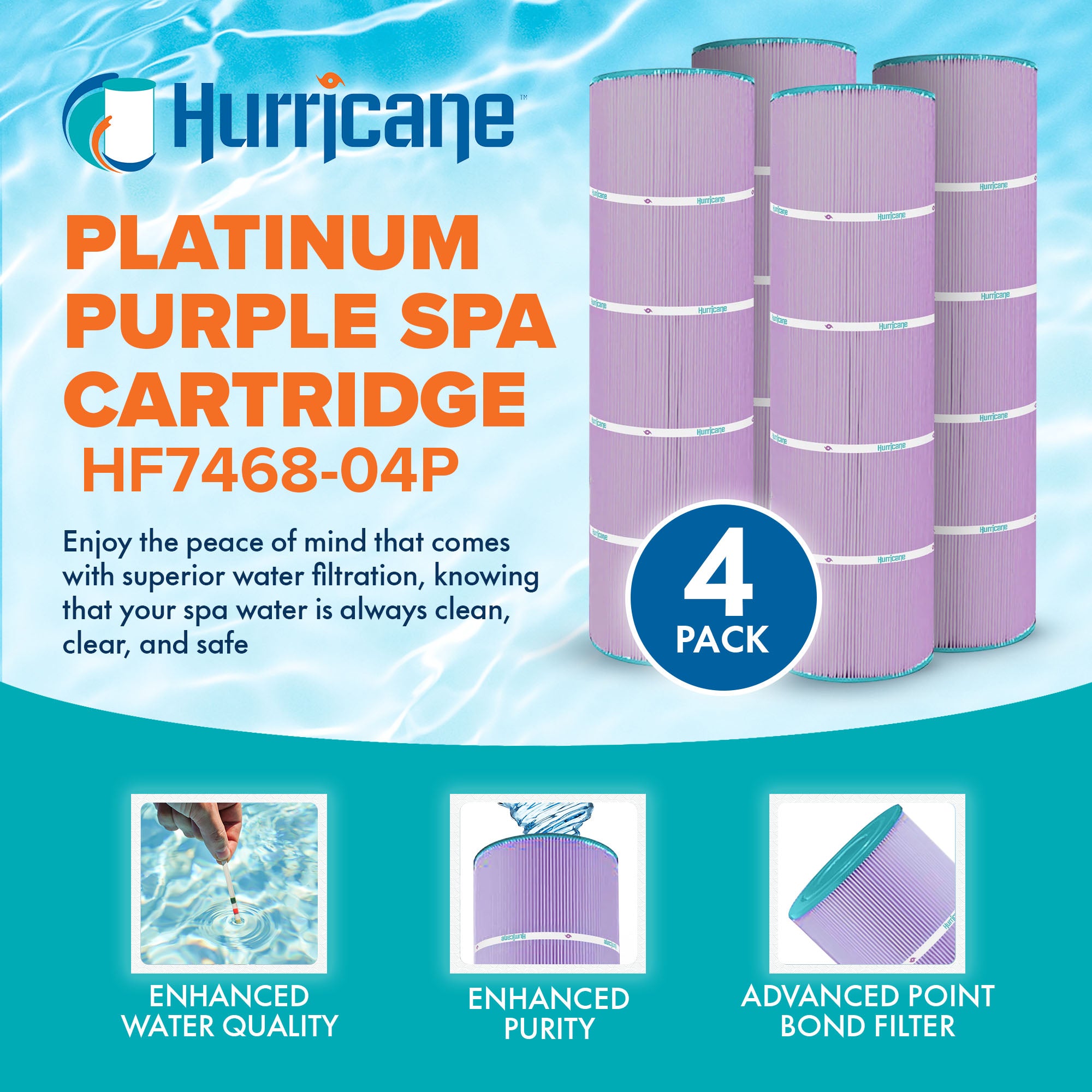 Hurricane 12 Pack HF7468-04P Platinum Purple Pool Filter Cartridge Replacement - VMInnovations
