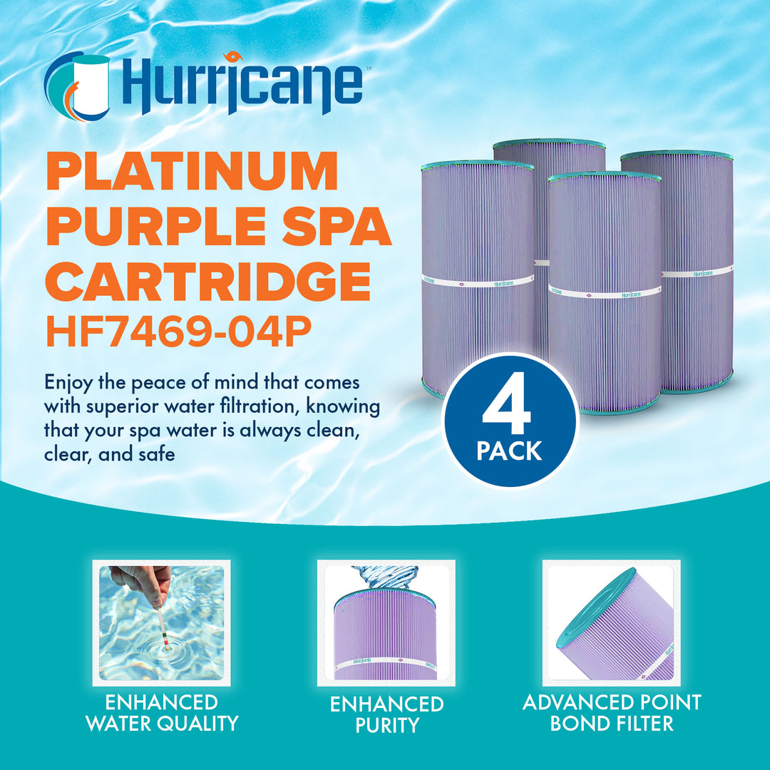 Hurricane Filters HF7469-04P Purple Spa Cartridge Replacement, 4 Pack (Open Box)