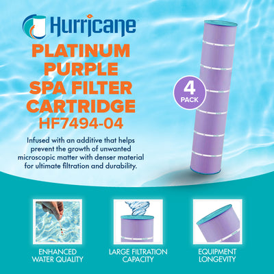 Hurricane Filters HF7494-04P Purple Spa Cartridge Replacement, 4 Pack (Open Box)