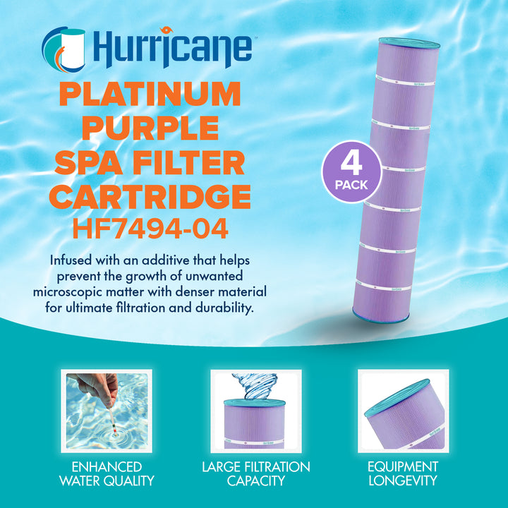 Hurricane Filters HF7494-04P Purple Spa Cartridge Replacement, 4 Pack (Open Box)